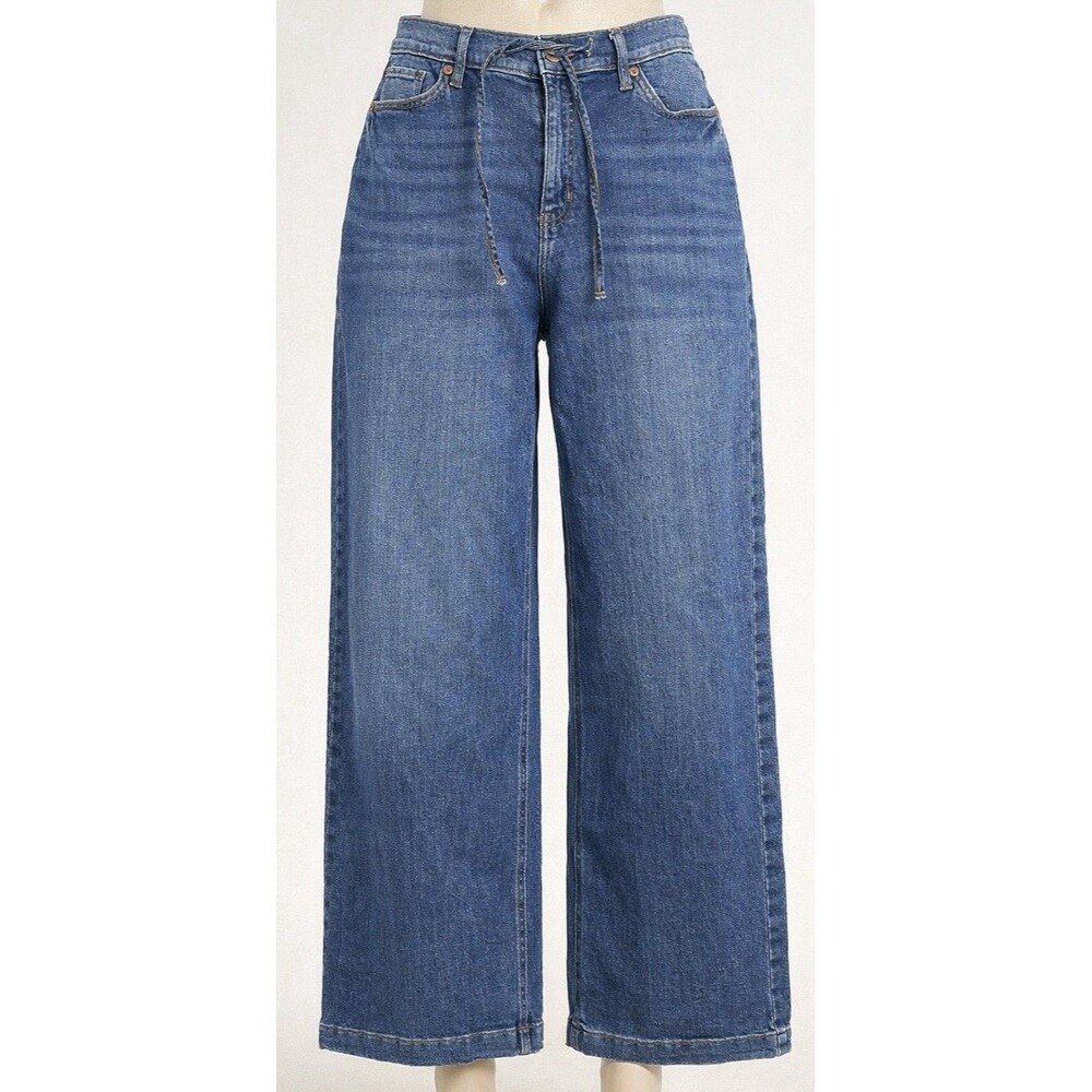 Sonoma Womens 14 32x28 Wide Leg Cropped Jeans High Rise Drawstring Med Wash